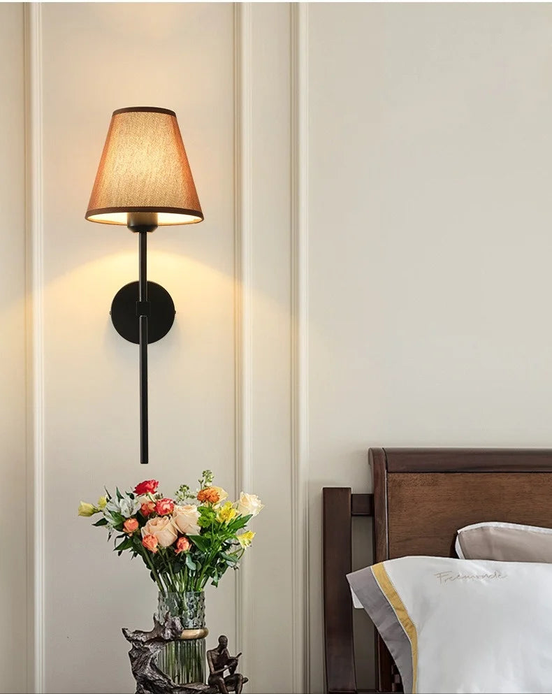 E27 American fabric wall lamp simple hotel room