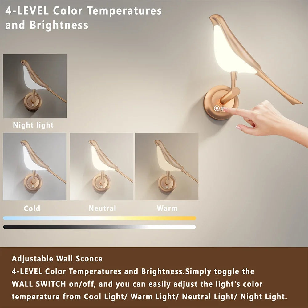 Nordic Wall Lights Rotatable Golden Bird LED
