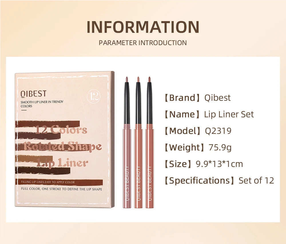 12pcs Lip Liner Pencil Set Matte Nude Contour