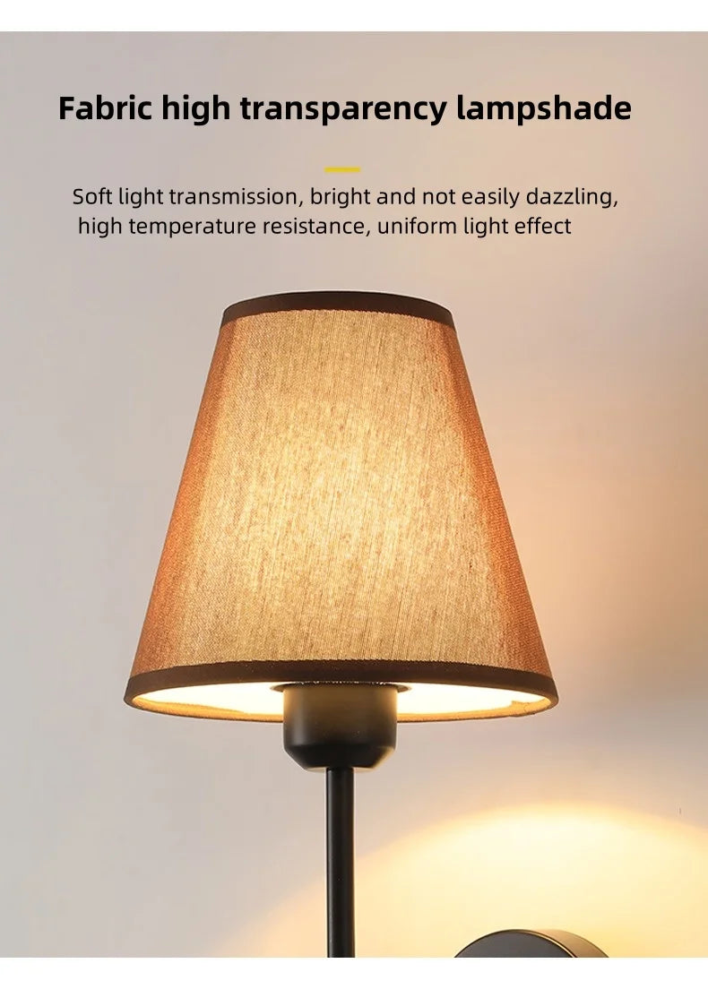 E27 American fabric wall lamp simple hotel room