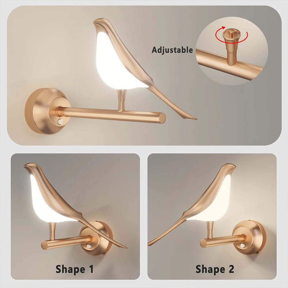 Nordic Wall Lights Rotatable Golden Bird LED