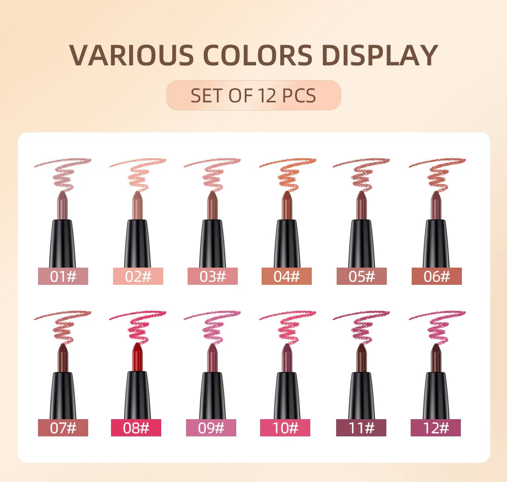 12pcs Lip Liner Pencil Set Matte Nude Contour