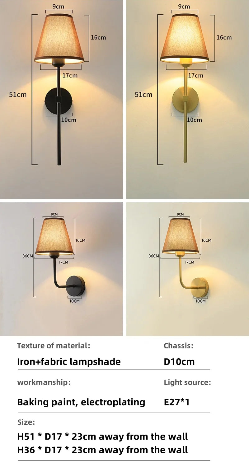 E27 American fabric wall lamp simple hotel room