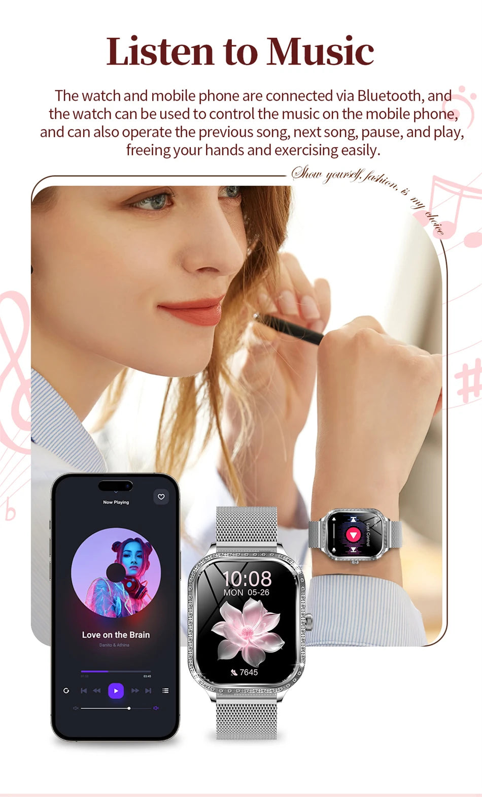 LIGE Smart Watch Women Waterproof Bluetooth