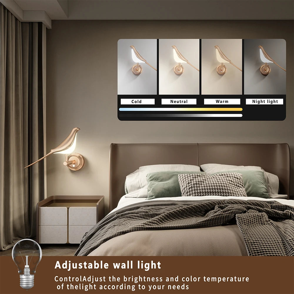 Nordic Wall Lights Rotatable Golden Bird LED