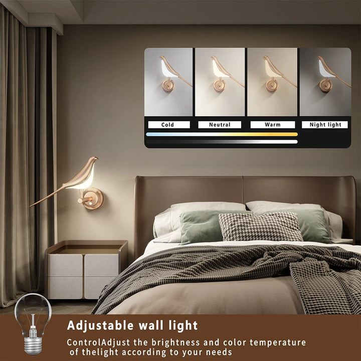 Nordic Wall Lights Rotatable Golden Bird LED