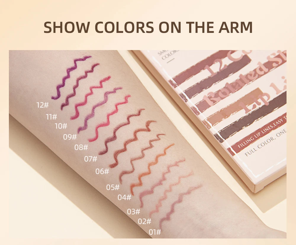 12pcs Lip Liner Pencil Set Matte Nude Contour