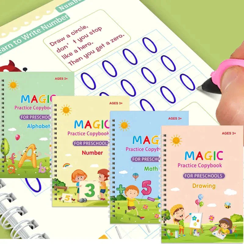 Sank Magic Book + Magic Pen Practice Copybook For Montessori Kids (Set Of 4)