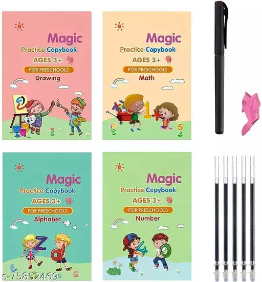 Sank Magic Book + Magic Pen Practice Copybook For Montessori Kids (Set Of 4)