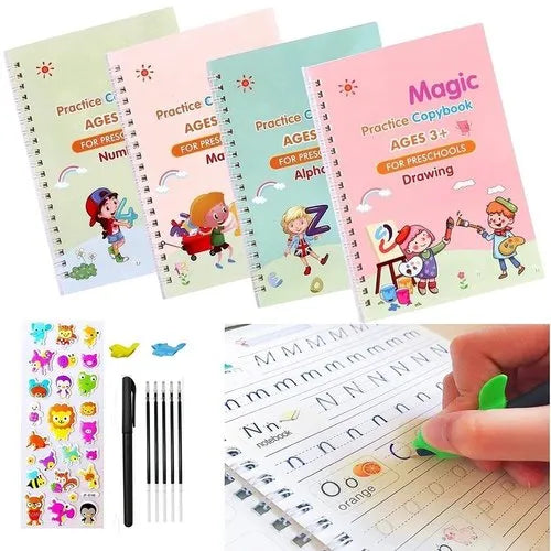 Sank Magic Book + Magic Pen Practice Copybook For Montessori Kids (Set Of 4)